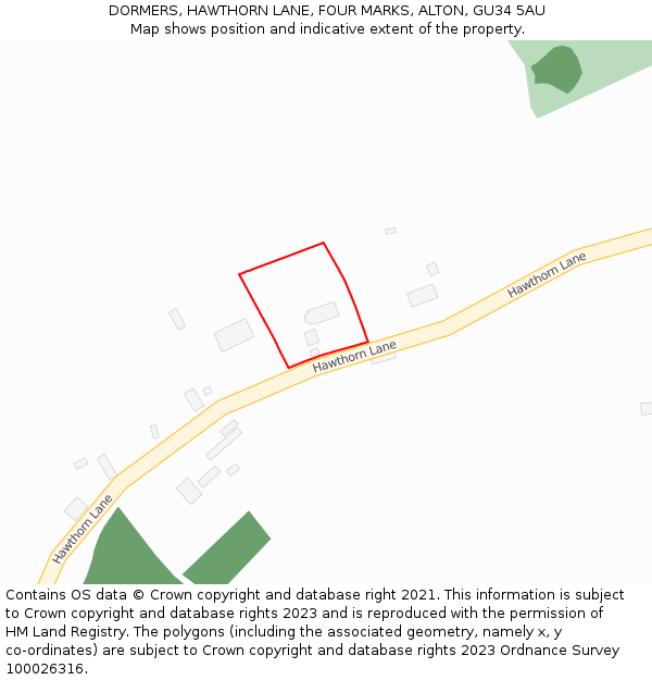 DORMERS, HAWTHORN LANE, FOUR MARKS, ALTON, GU34 5AU: Location map and indicative extent of plot