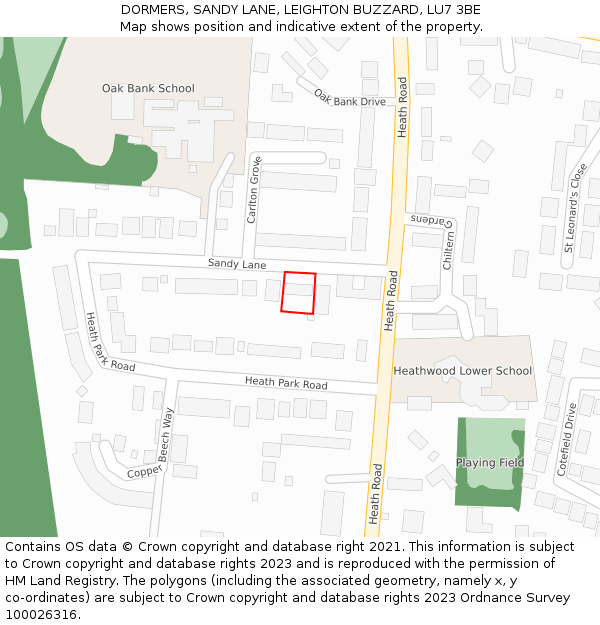 DORMERS, SANDY LANE, LEIGHTON BUZZARD, LU7 3BE: Location map and indicative extent of plot