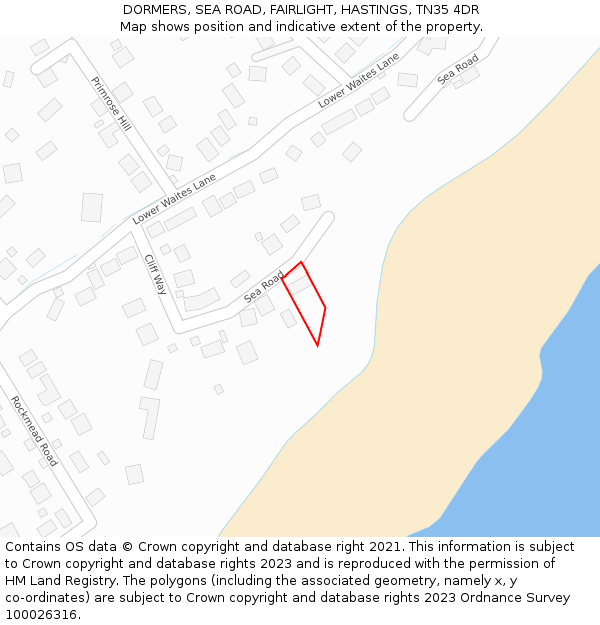 DORMERS, SEA ROAD, FAIRLIGHT, HASTINGS, TN35 4DR: Location map and indicative extent of plot