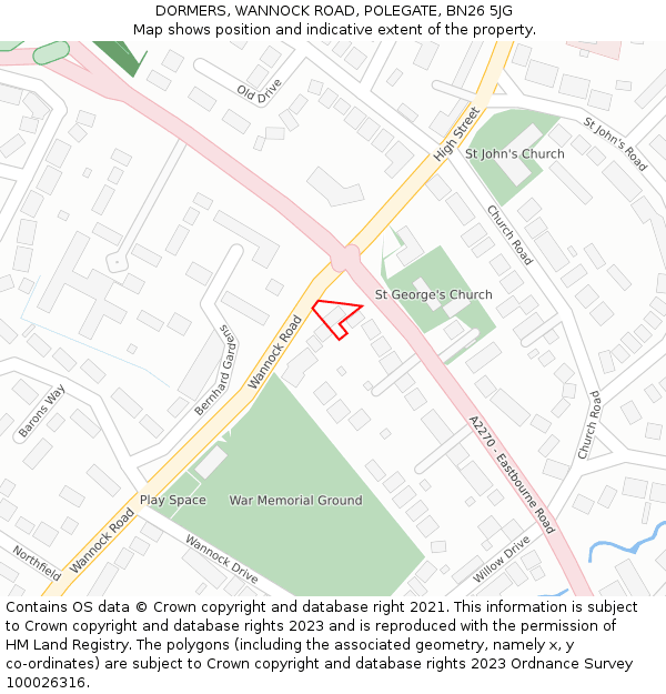 DORMERS, WANNOCK ROAD, POLEGATE, BN26 5JG: Location map and indicative extent of plot