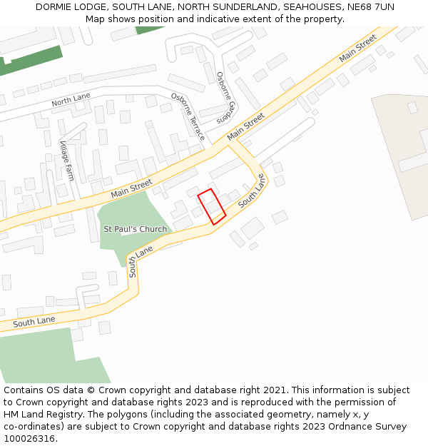 DORMIE LODGE, SOUTH LANE, NORTH SUNDERLAND, SEAHOUSES, NE68 7UN: Location map and indicative extent of plot