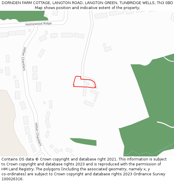 DORNDEN FARM COTTAGE, LANGTON ROAD, LANGTON GREEN, TUNBRIDGE WELLS, TN3 0BD: Location map and indicative extent of plot