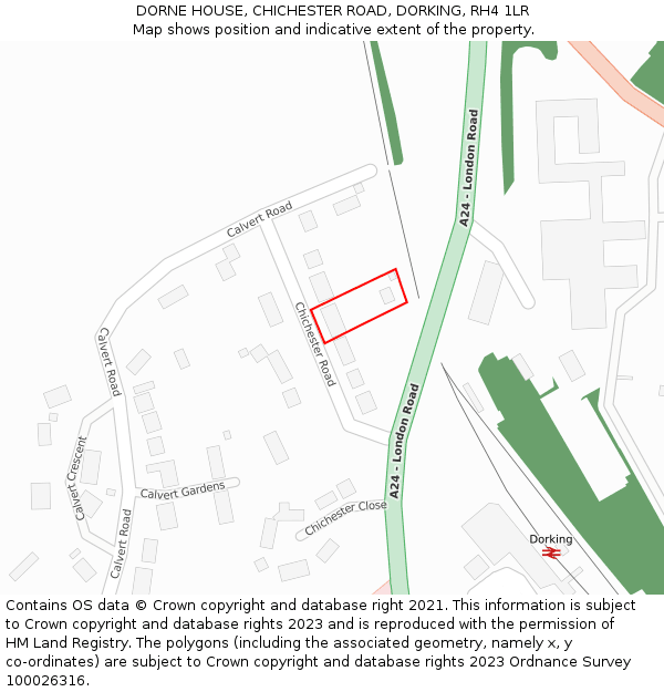 DORNE HOUSE, CHICHESTER ROAD, DORKING, RH4 1LR: Location map and indicative extent of plot