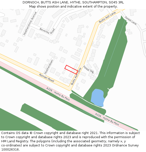 DORNOCH, BUTTS ASH LANE, HYTHE, SOUTHAMPTON, SO45 3RL: Location map and indicative extent of plot