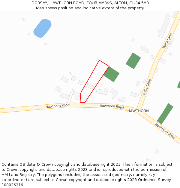 DORSAY, HAWTHORN ROAD, FOUR MARKS, ALTON, GU34 5AR: Location map and indicative extent of plot