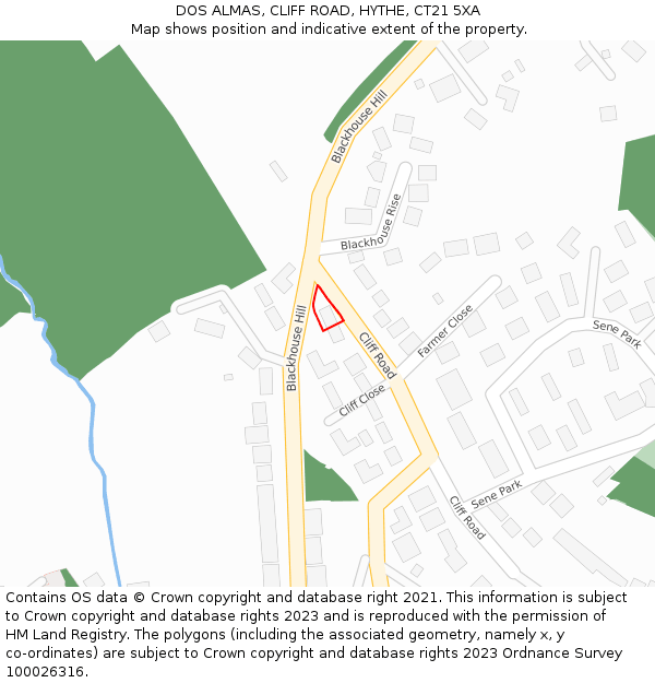 DOS ALMAS, CLIFF ROAD, HYTHE, CT21 5XA: Location map and indicative extent of plot