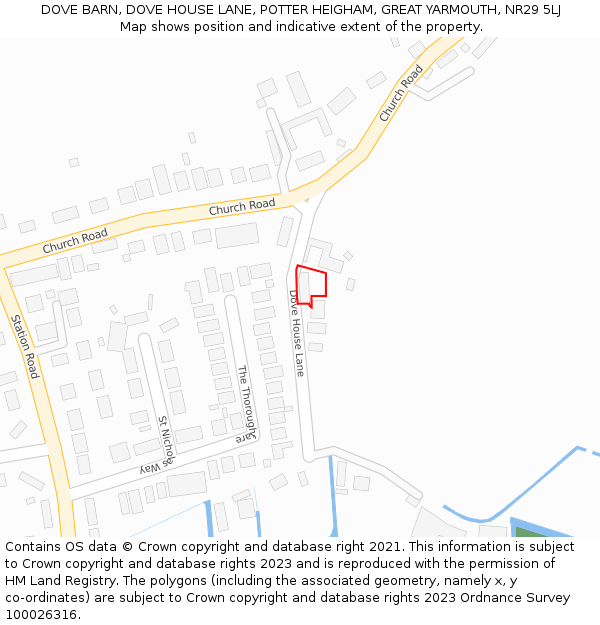 DOVE BARN, DOVE HOUSE LANE, POTTER HEIGHAM, GREAT YARMOUTH, NR29 5LJ: Location map and indicative extent of plot