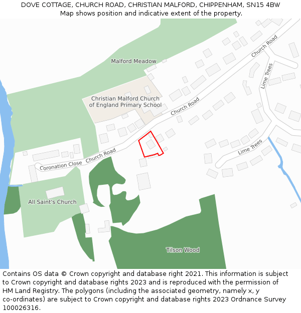 DOVE COTTAGE, CHURCH ROAD, CHRISTIAN MALFORD, CHIPPENHAM, SN15 4BW: Location map and indicative extent of plot