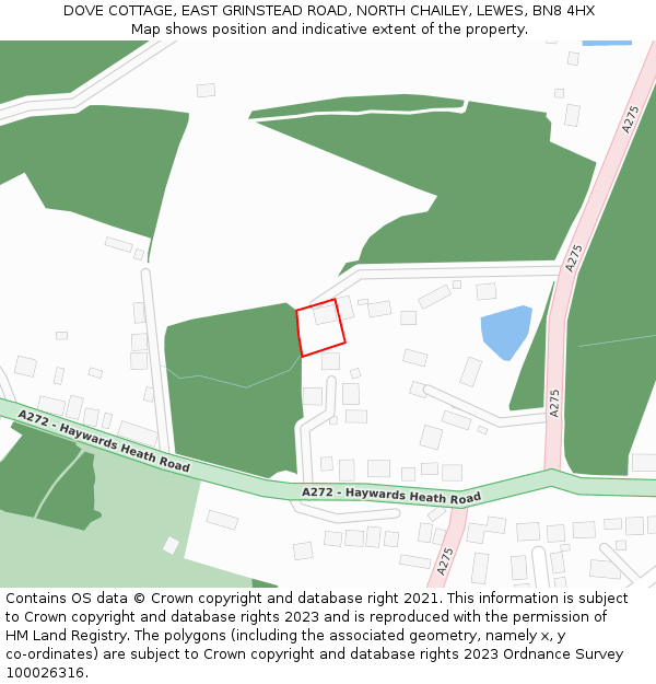DOVE COTTAGE, EAST GRINSTEAD ROAD, NORTH CHAILEY, LEWES, BN8 4HX: Location map and indicative extent of plot