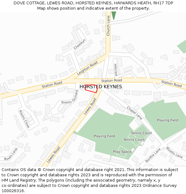 DOVE COTTAGE, LEWES ROAD, HORSTED KEYNES, HAYWARDS HEATH, RH17 7DP: Location map and indicative extent of plot