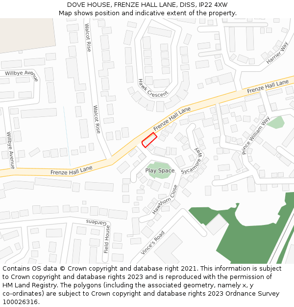 DOVE HOUSE, FRENZE HALL LANE, DISS, IP22 4XW: Location map and indicative extent of plot