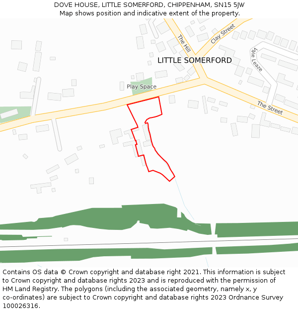 DOVE HOUSE, LITTLE SOMERFORD, CHIPPENHAM, SN15 5JW: Location map and indicative extent of plot