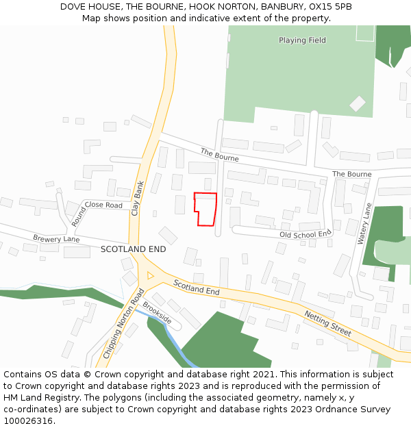DOVE HOUSE, THE BOURNE, HOOK NORTON, BANBURY, OX15 5PB: Location map and indicative extent of plot