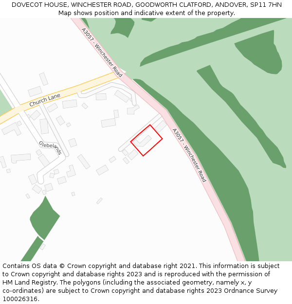 DOVECOT HOUSE, WINCHESTER ROAD, GOODWORTH CLATFORD, ANDOVER, SP11 7HN: Location map and indicative extent of plot
