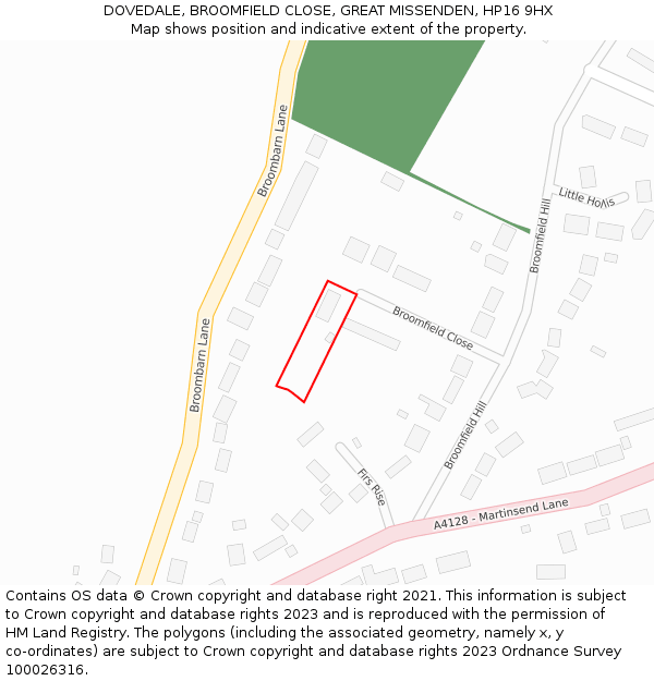 DOVEDALE, BROOMFIELD CLOSE, GREAT MISSENDEN, HP16 9HX: Location map and indicative extent of plot