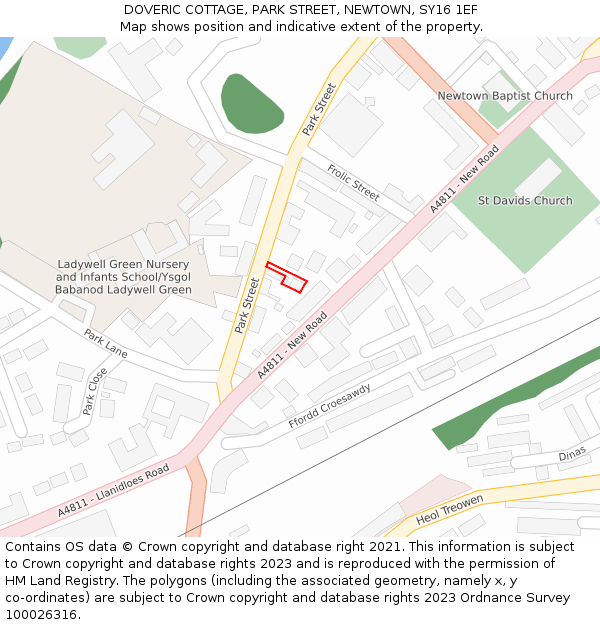 DOVERIC COTTAGE, PARK STREET, NEWTOWN, SY16 1EF: Location map and indicative extent of plot