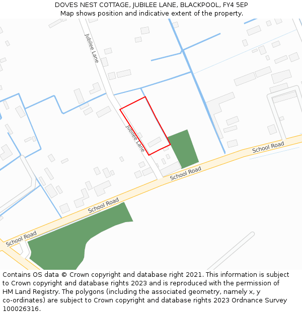 DOVES NEST COTTAGE, JUBILEE LANE, BLACKPOOL, FY4 5EP: Location map and indicative extent of plot