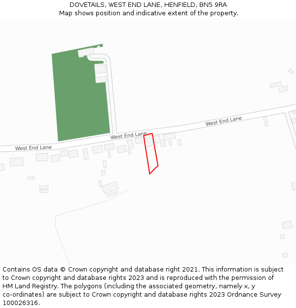 DOVETAILS, WEST END LANE, HENFIELD, BN5 9RA: Location map and indicative extent of plot