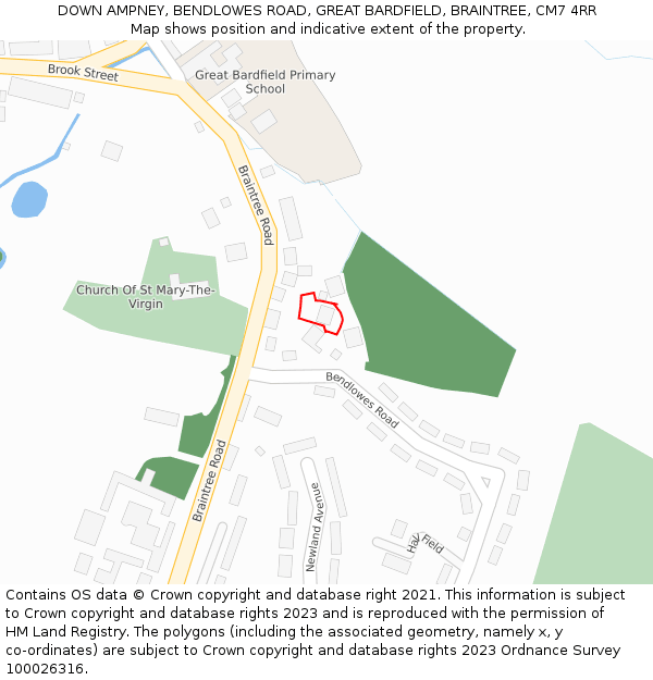 DOWN AMPNEY, BENDLOWES ROAD, GREAT BARDFIELD, BRAINTREE, CM7 4RR: Location map and indicative extent of plot