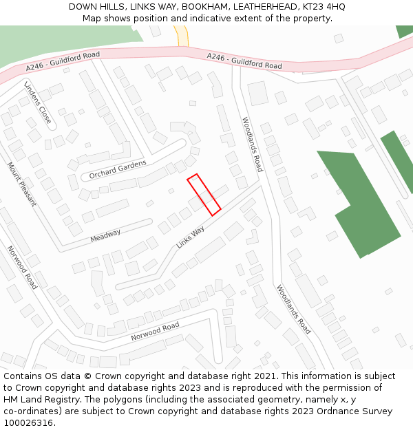 DOWN HILLS, LINKS WAY, BOOKHAM, LEATHERHEAD, KT23 4HQ: Location map and indicative extent of plot