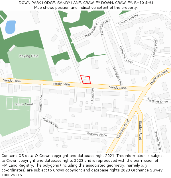 DOWN PARK LODGE, SANDY LANE, CRAWLEY DOWN, CRAWLEY, RH10 4HU: Location map and indicative extent of plot