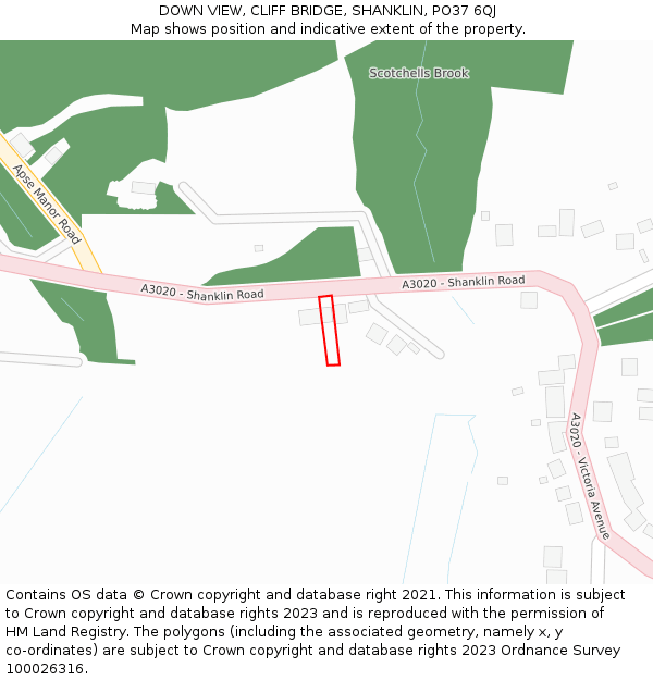 DOWN VIEW, CLIFF BRIDGE, SHANKLIN, PO37 6QJ: Location map and indicative extent of plot