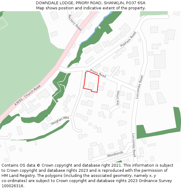 DOWNDALE LODGE, PRIORY ROAD, SHANKLIN, PO37 6SA: Location map and indicative extent of plot