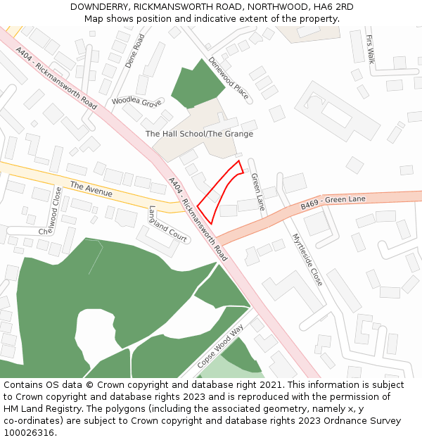 DOWNDERRY, RICKMANSWORTH ROAD, NORTHWOOD, HA6 2RD: Location map and indicative extent of plot