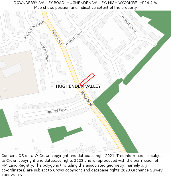 DOWNDERRY, VALLEY ROAD, HUGHENDEN VALLEY, HIGH WYCOMBE, HP14 4LW: Location map and indicative extent of plot