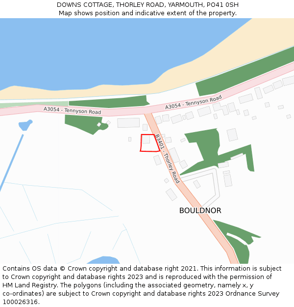 DOWNS COTTAGE, THORLEY ROAD, YARMOUTH, PO41 0SH: Location map and indicative extent of plot