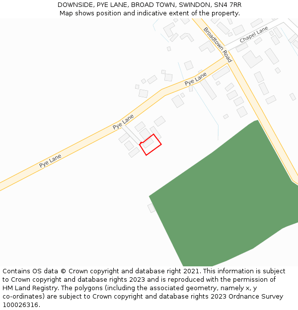 DOWNSIDE, PYE LANE, BROAD TOWN, SWINDON, SN4 7RR: Location map and indicative extent of plot