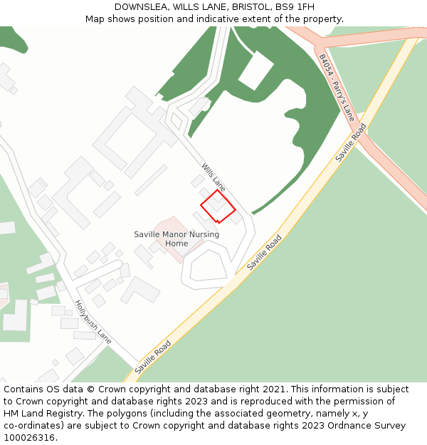 DOWNSLEA, WILLS LANE, BRISTOL, BS9 1FH: Location map and indicative extent of plot