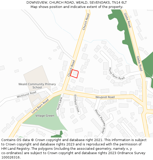DOWNSVIEW, CHURCH ROAD, WEALD, SEVENOAKS, TN14 6LT: Location map and indicative extent of plot
