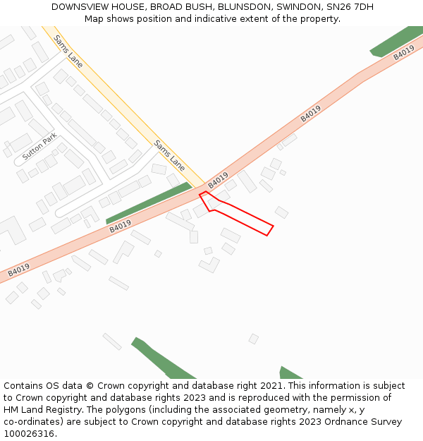 DOWNSVIEW HOUSE, BROAD BUSH, BLUNSDON, SWINDON, SN26 7DH: Location map and indicative extent of plot