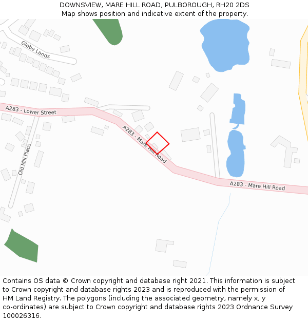 DOWNSVIEW, MARE HILL ROAD, PULBOROUGH, RH20 2DS: Location map and indicative extent of plot