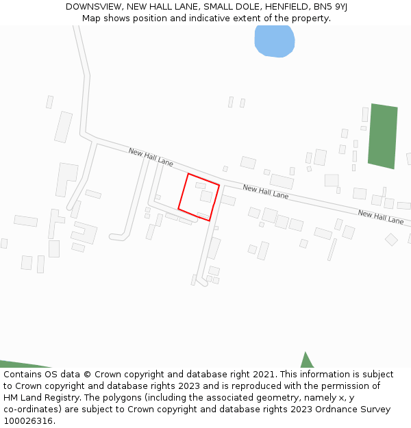 DOWNSVIEW, NEW HALL LANE, SMALL DOLE, HENFIELD, BN5 9YJ: Location map and indicative extent of plot