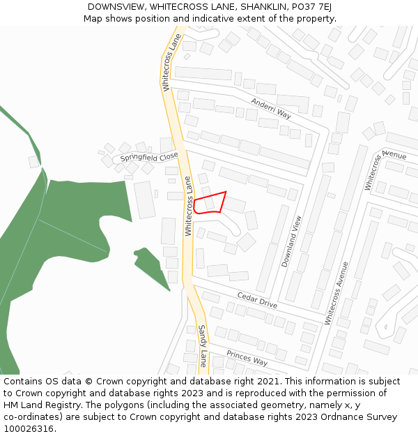 DOWNSVIEW, WHITECROSS LANE, SHANKLIN, PO37 7EJ: Location map and indicative extent of plot