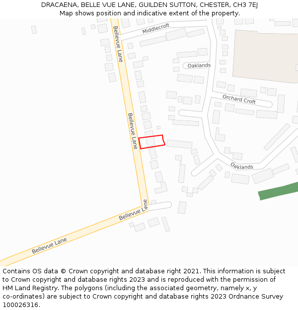 DRACAENA, BELLE VUE LANE, GUILDEN SUTTON, CHESTER, CH3 7EJ: Location map and indicative extent of plot