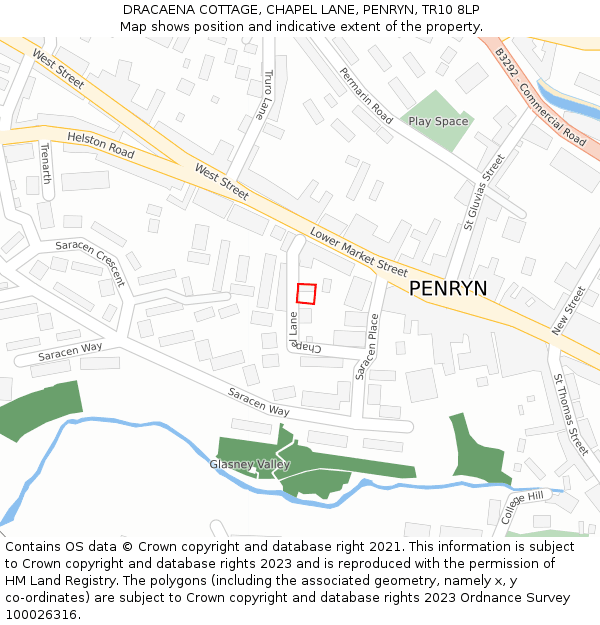 DRACAENA COTTAGE, CHAPEL LANE, PENRYN, TR10 8LP: Location map and indicative extent of plot