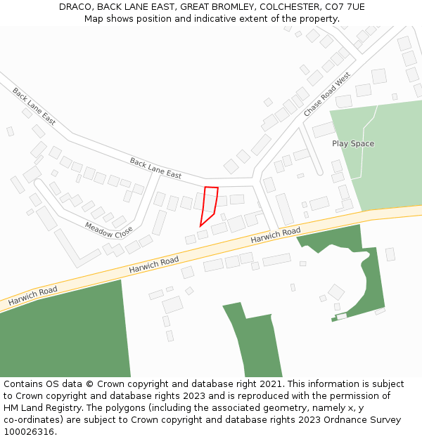 DRACO, BACK LANE EAST, GREAT BROMLEY, COLCHESTER, CO7 7UE: Location map and indicative extent of plot