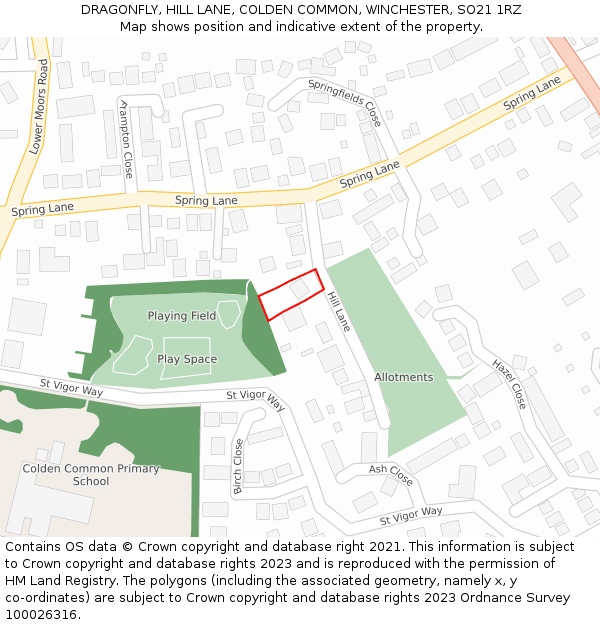DRAGONFLY, HILL LANE, COLDEN COMMON, WINCHESTER, SO21 1RZ: Location map and indicative extent of plot