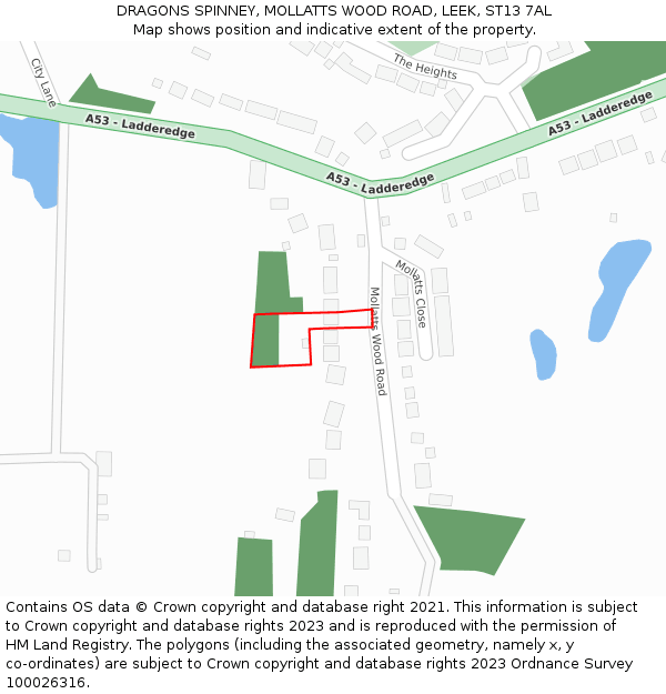 DRAGONS SPINNEY, MOLLATTS WOOD ROAD, LEEK, ST13 7AL: Location map and indicative extent of plot