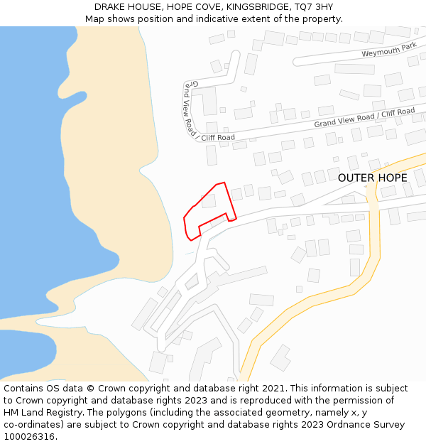 DRAKE HOUSE, HOPE COVE, KINGSBRIDGE, TQ7 3HY: Location map and indicative extent of plot