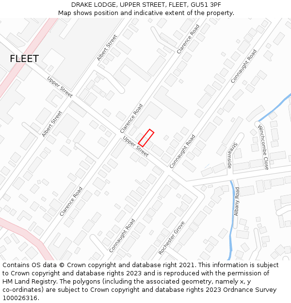 DRAKE LODGE, UPPER STREET, FLEET, GU51 3PF: Location map and indicative extent of plot
