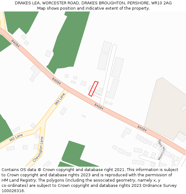 DRAKES LEA, WORCESTER ROAD, DRAKES BROUGHTON, PERSHORE, WR10 2AG: Location map and indicative extent of plot