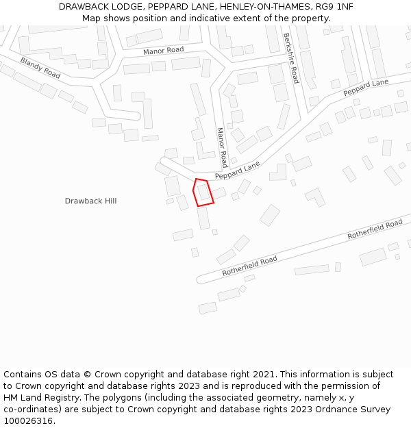 DRAWBACK LODGE, PEPPARD LANE, HENLEY-ON-THAMES, RG9 1NF: Location map and indicative extent of plot