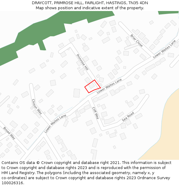 DRAYCOTT, PRIMROSE HILL, FAIRLIGHT, HASTINGS, TN35 4DN: Location map and indicative extent of plot