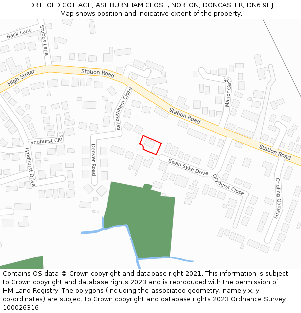 DRIFFOLD COTTAGE, ASHBURNHAM CLOSE, NORTON, DONCASTER, DN6 9HJ: Location map and indicative extent of plot