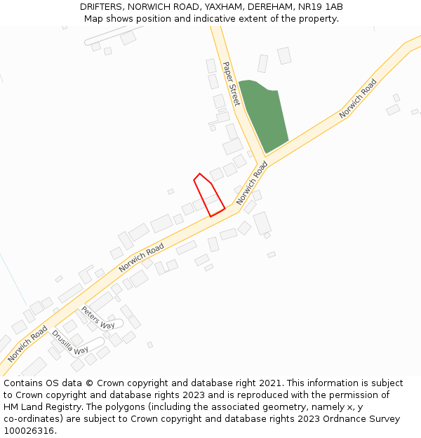 DRIFTERS, NORWICH ROAD, YAXHAM, DEREHAM, NR19 1AB: Location map and indicative extent of plot