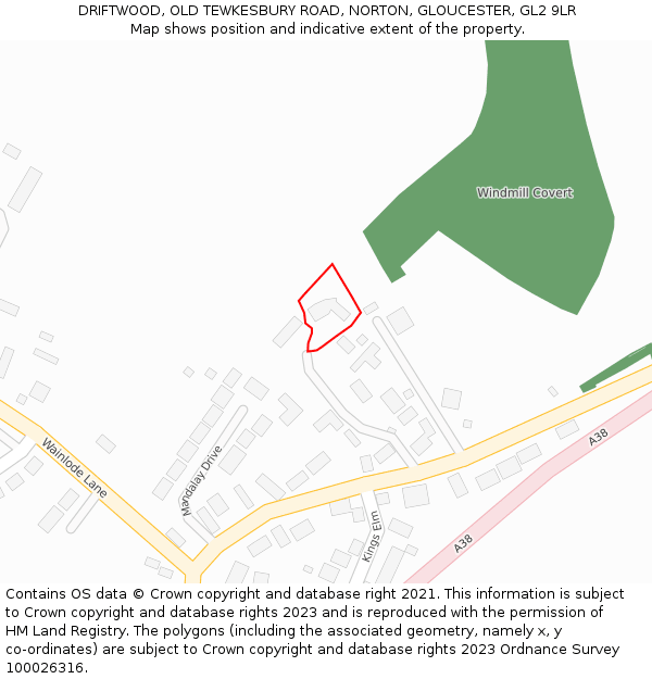 DRIFTWOOD, OLD TEWKESBURY ROAD, NORTON, GLOUCESTER, GL2 9LR: Location map and indicative extent of plot